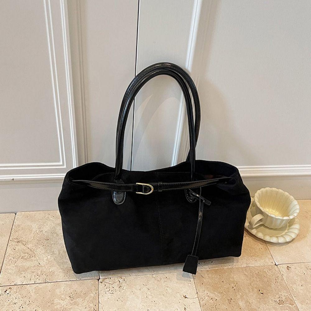 Fashi Korean Style Suede Shoulder Bag Tote Bag PU Leather Large Capacity Handbag Ethnic Style Solid Color Underarm Packs Women