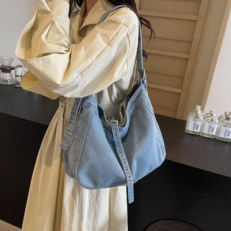 Große Tragetasche Damen Denim Schultertasche Unterarmtasche