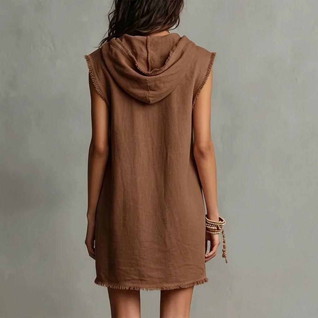 Women's Sleeveless Hooded Dress with Hem - Short Casual Summer Dress for Everyday Wear, Color Options