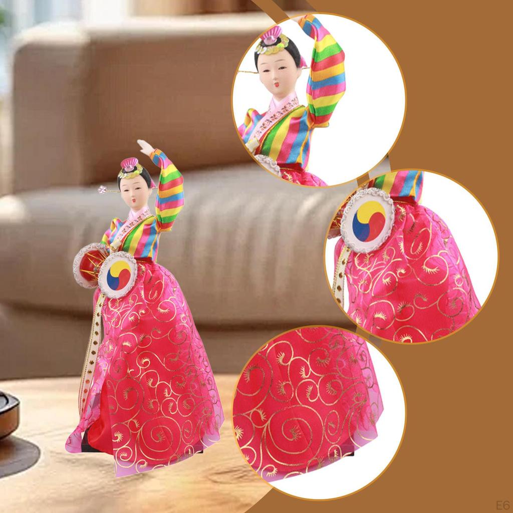 Korean Hanbok Doll Antique Asian 12" Freestanding Traditional Cute Geisha Kimono Figurine