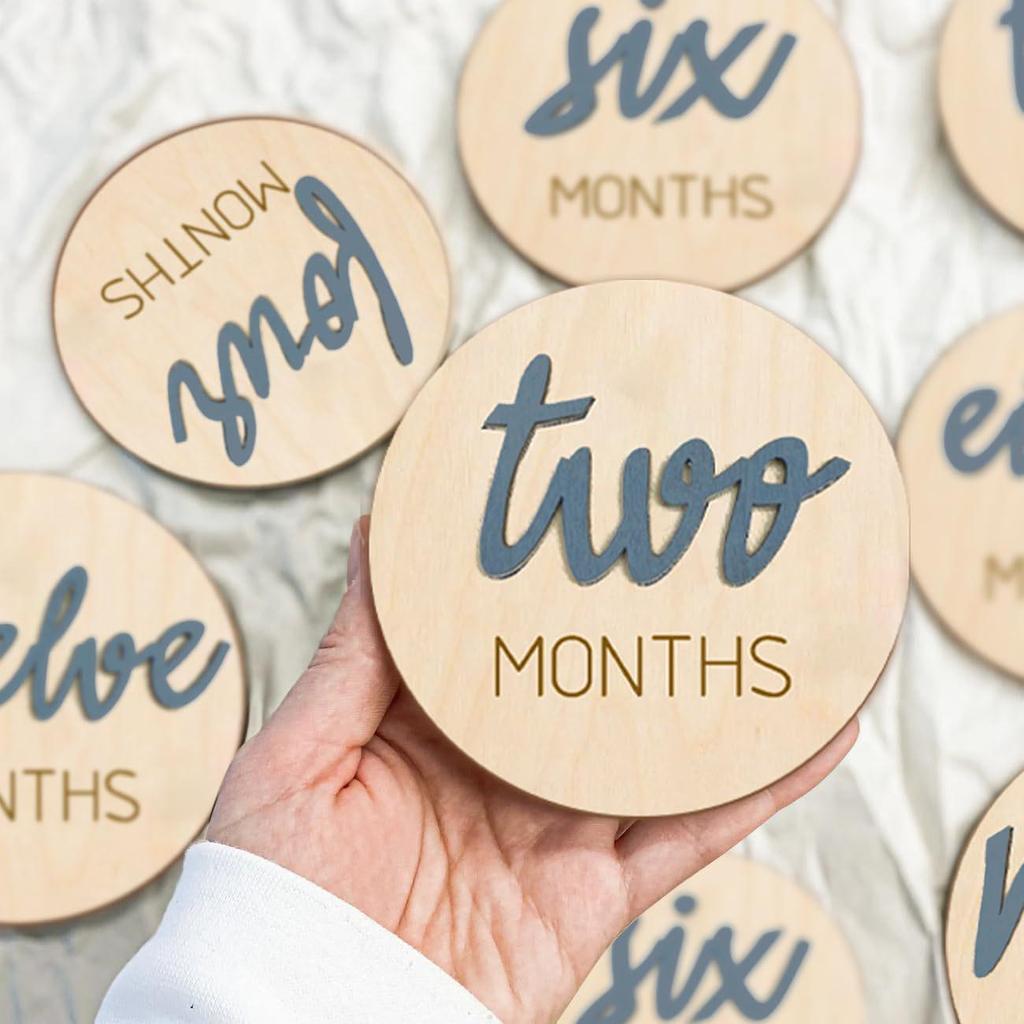 3D Wooden Baby Milestone Calendar Photography Props for Newborns: Boy & Girl Memorial Monthly Tracker