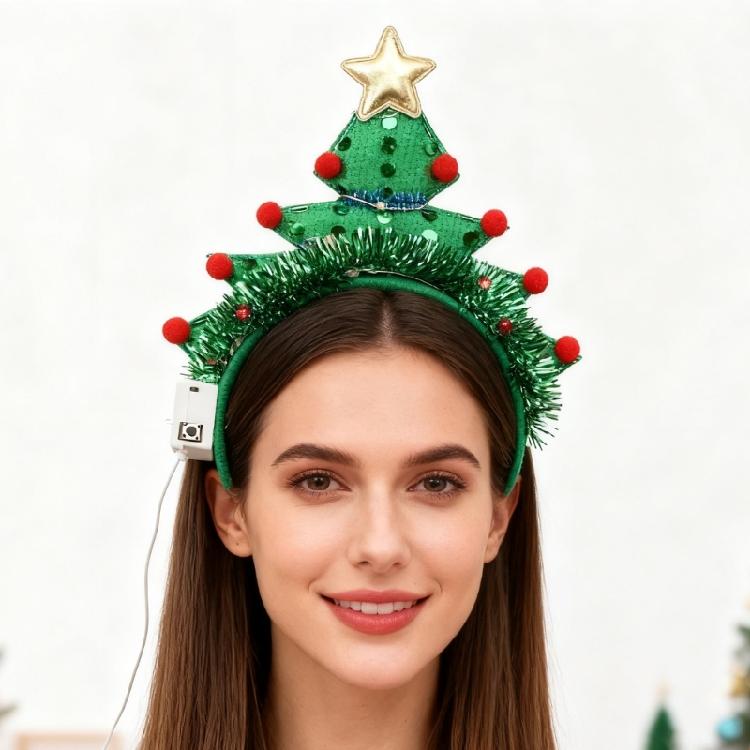 Festival LED Hair Ornament With Star Hairband Red Balls For Holiday Photos Costume Parties Adults Kids