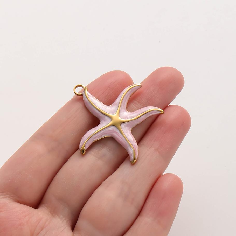 2pcs Marine Animals Pink/Hot Pink Enamel Charm Shell Jellyfish Starfish Conch Stainless Steel Pendant Charms For Jewelry Making