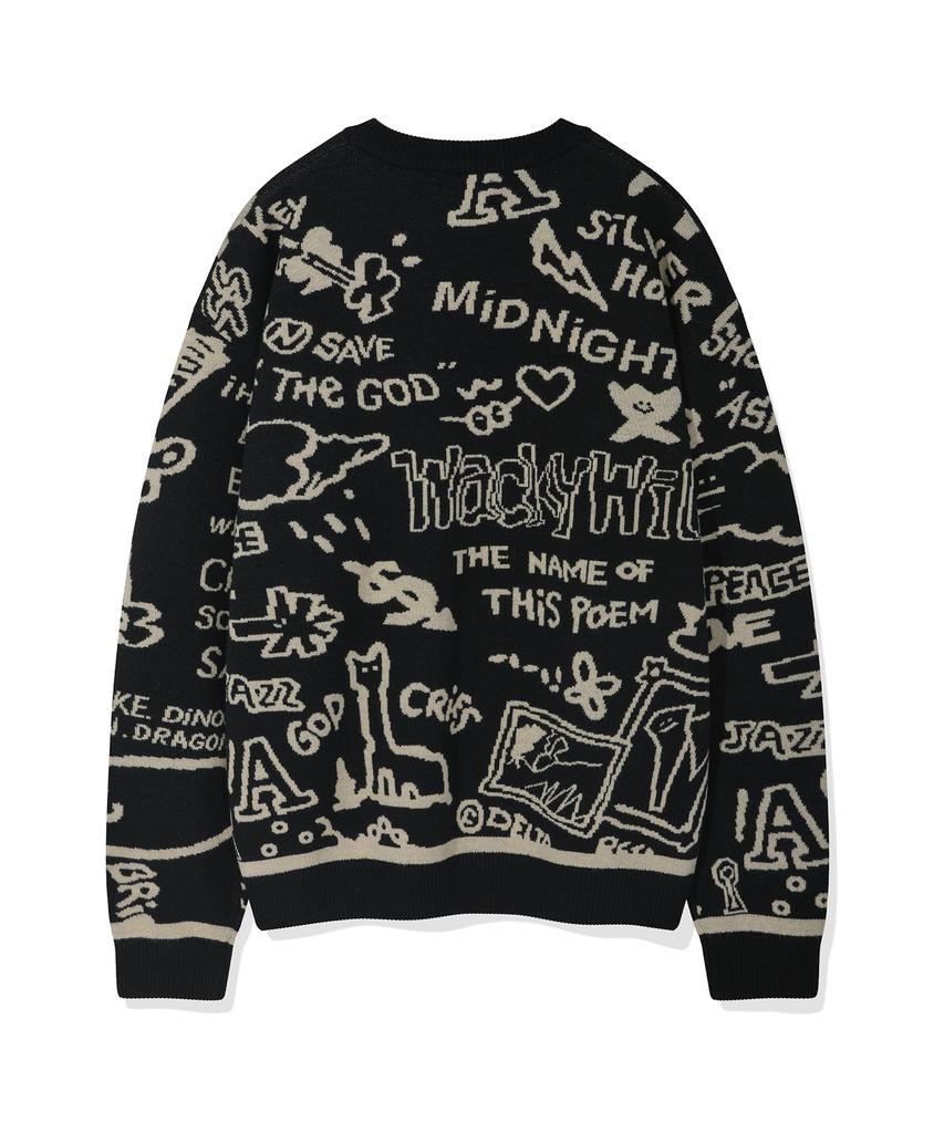 WACKY WILLY Graffiti Jacquard Pullover Black