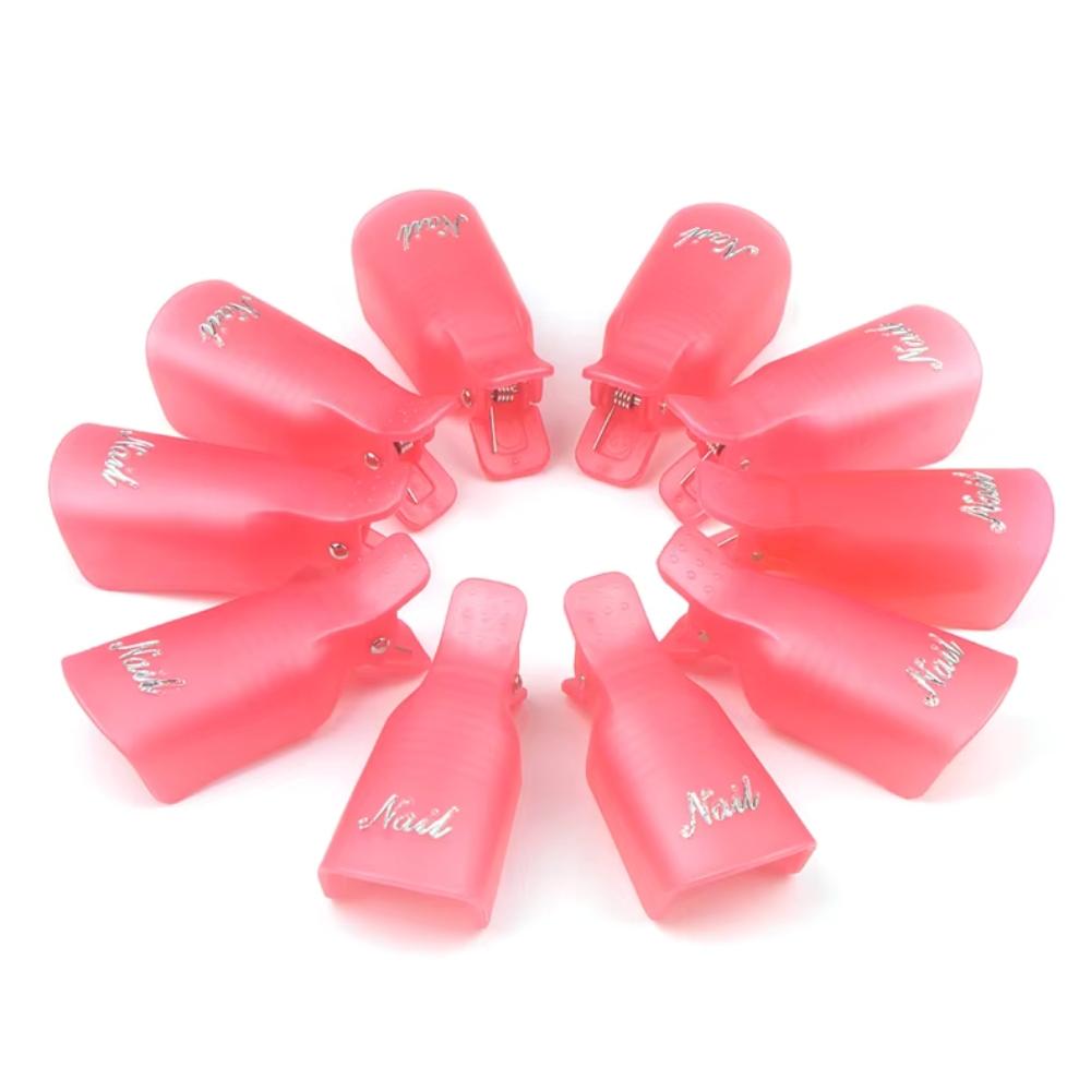 Set of 10 nail clips for removing hybrids, gel varnish, red