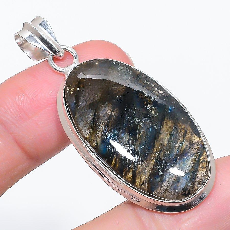 Natural Labradorite Gemstone 925 Sterling Silver Jewelry Pendant 2.13" T2h20