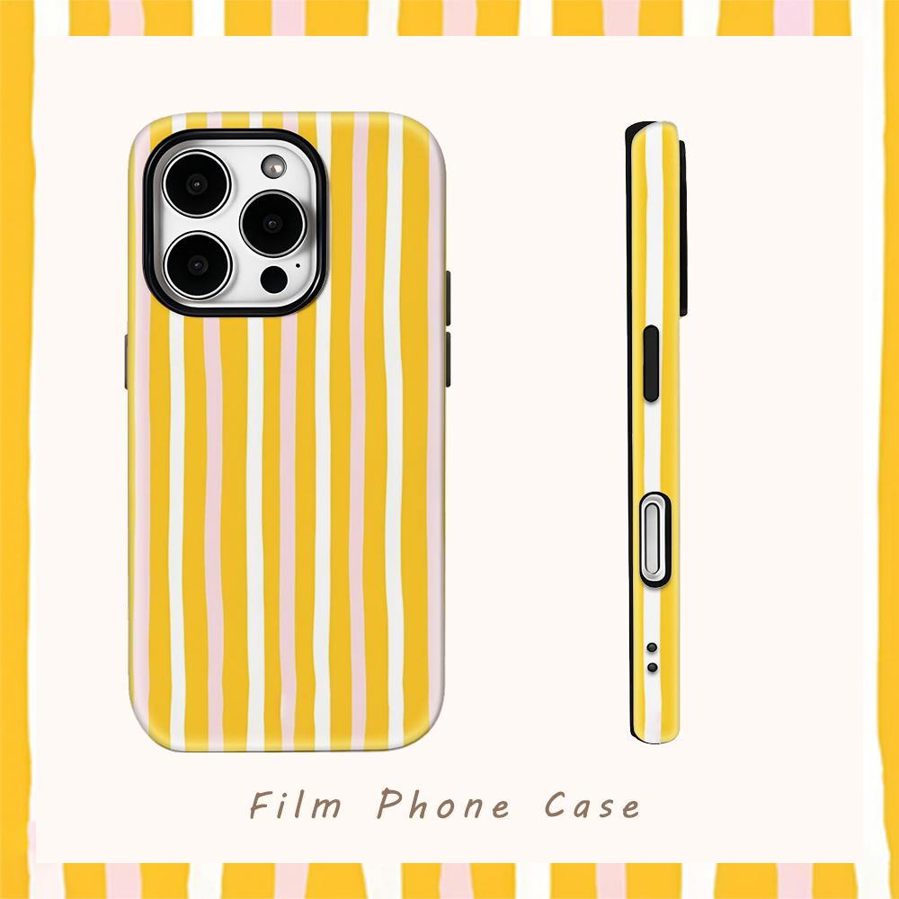 Yellow Powder Vertical Stripes Phone Case for iPhone 17 16 15 14 13 12 11 Pro Max Air Plus Luxury Double-layer Back Cover