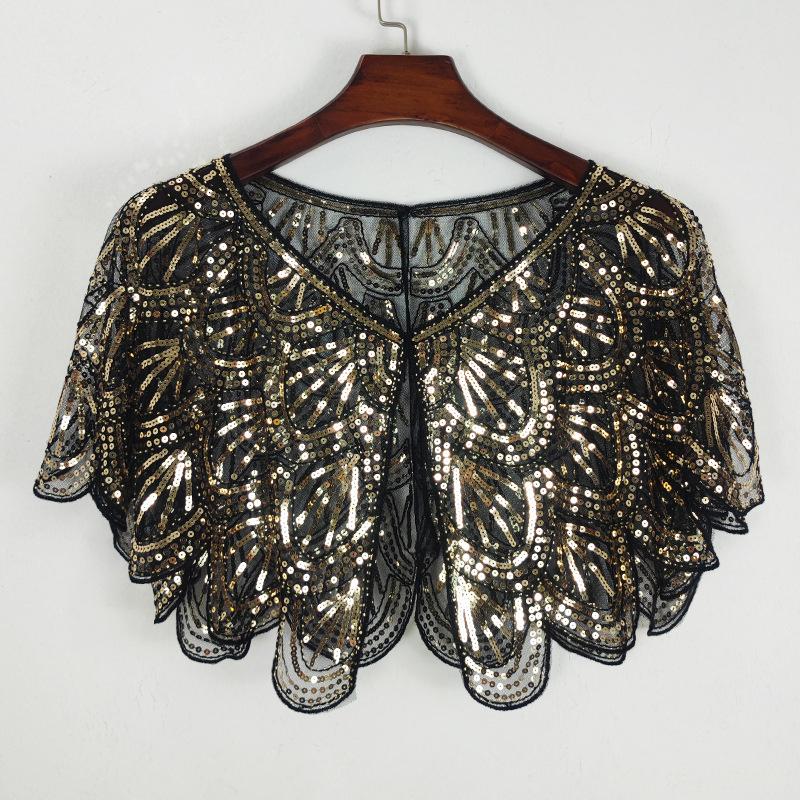 Embroidered Sequin Detachable Shawl Shoulder Wrap Girls Lace False Collar Dress Decoration Collar Cape Clothes Accessories