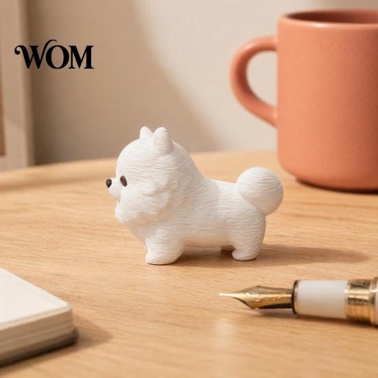 Playful Dog Sculpture 3D Printing Ornament, White Matte Texture Fluffy Figurine, Durable Minimalist Ornament Mini Size Statue, for Home Office