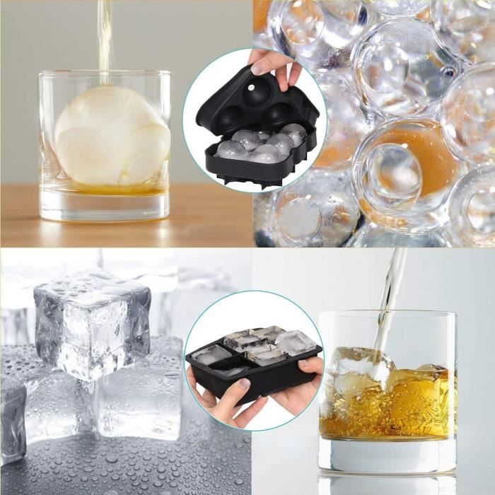 Moule à glaçons couvercle, 2 pcs set bac à glaçon en silicone moule à glaçons carré et sphérique rond fabricant de hockey sur glace