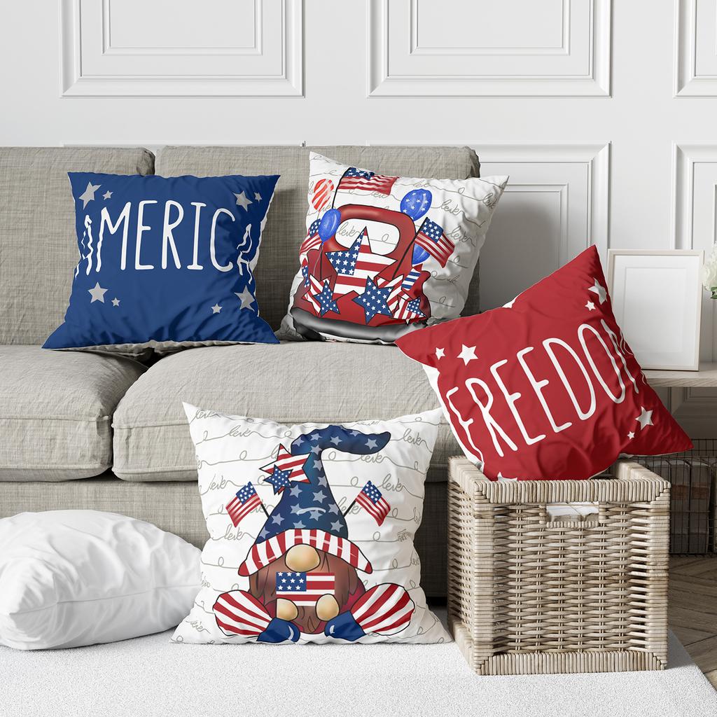 Pillow Pillowcase Red and Blue Striped Letters Color Printed Sofa Square Pillowcase Without Core