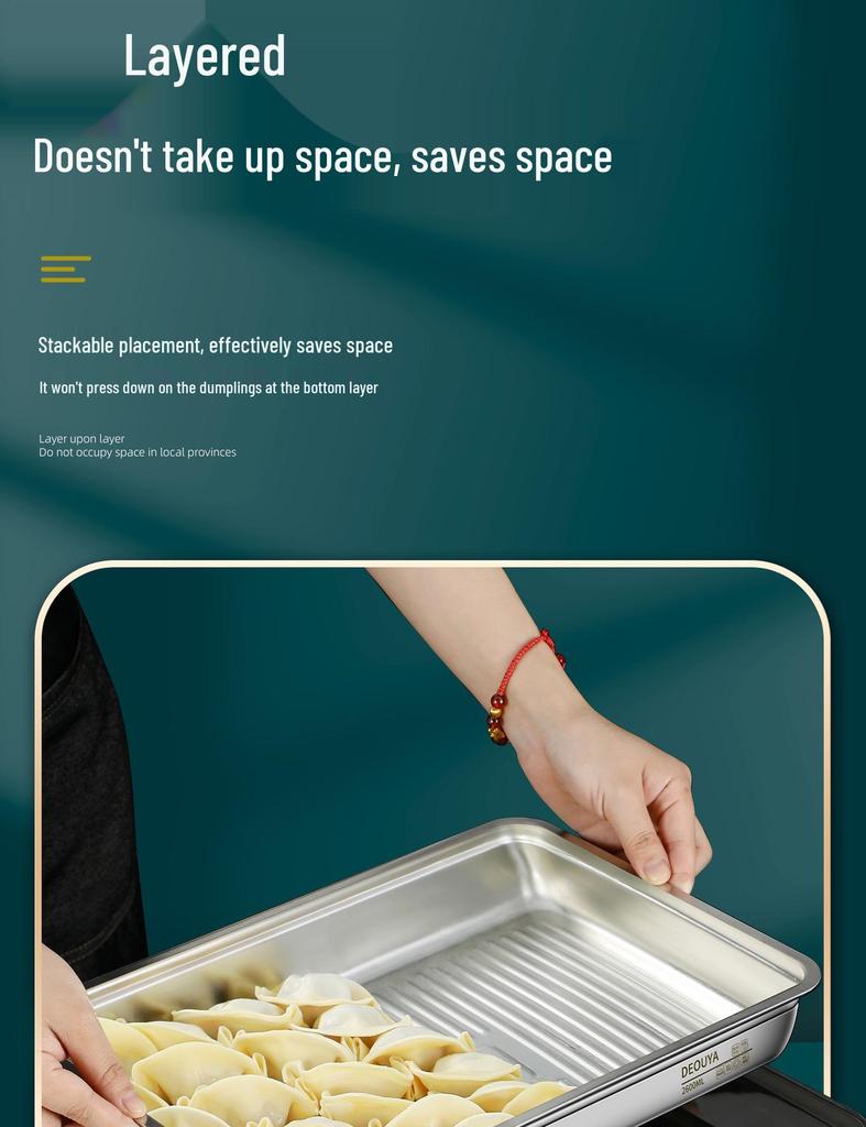 Stainless Steel Dumpling Storage Box with Lid - Square, Freezer-Safe for Wontons & Dumplings
