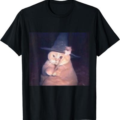 Funny Wizard Cat Fat Cat Meme Cheeseball Orange Cat Magic T-Shirt