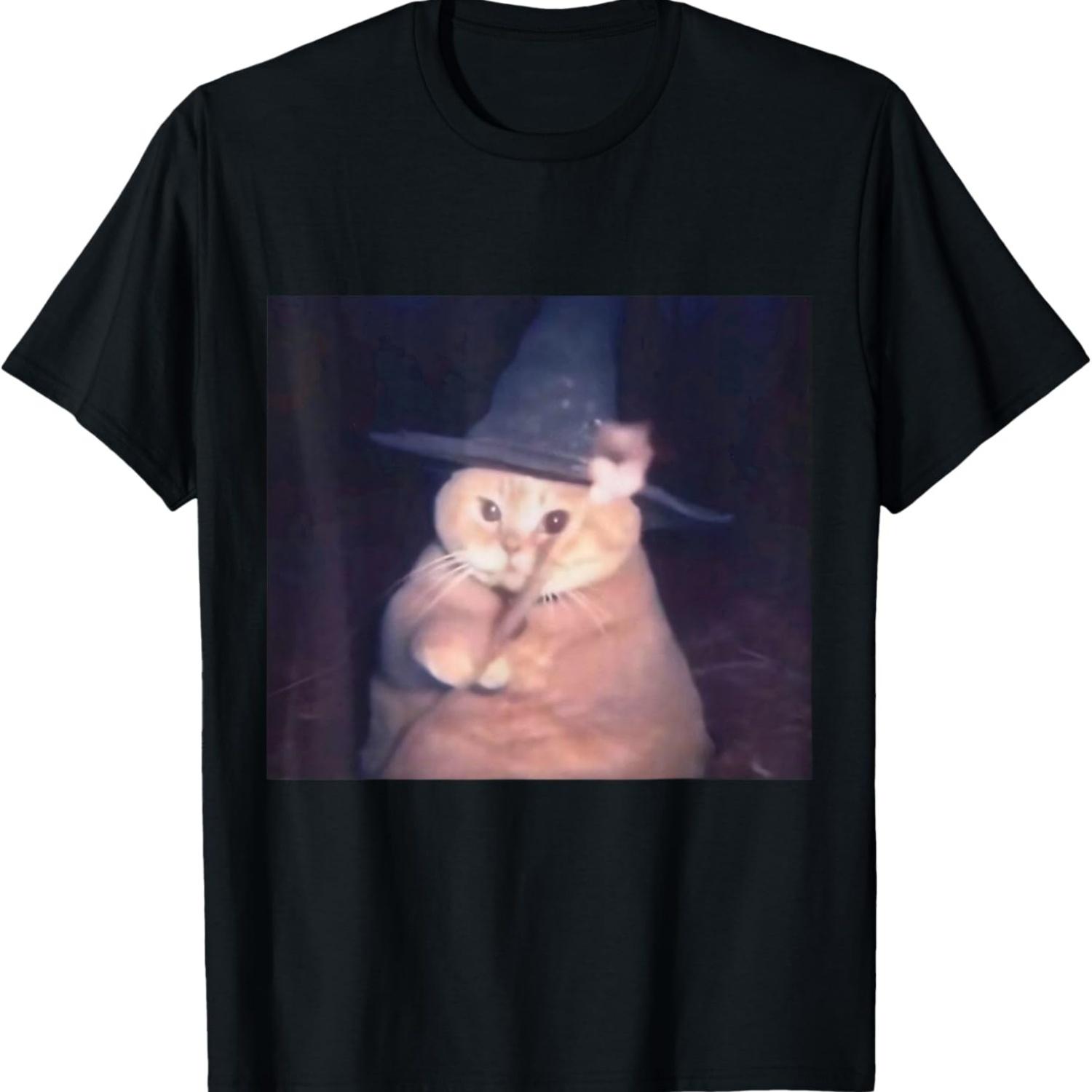 Funny Wizard Cat Fat Cat Meme Cheeseball Orange Cat Magic T-Shirt S чёрный