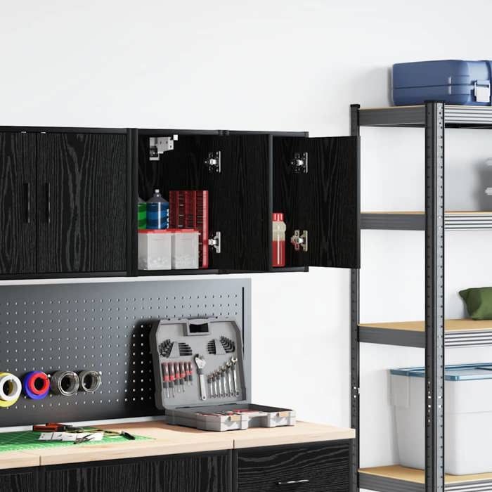 VidaXL Armoires murales de garage 2 pcs noir bois d'ingénierie, armoire, placard mural de garage, armoire à outils murale 860610