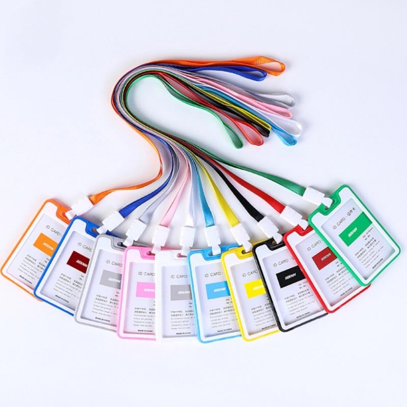 ID Name Card Sleeves 17' Lanyards Badges Pendant Kit Waterproof Non-scratch Fit for Factory Worker Office Staff Student