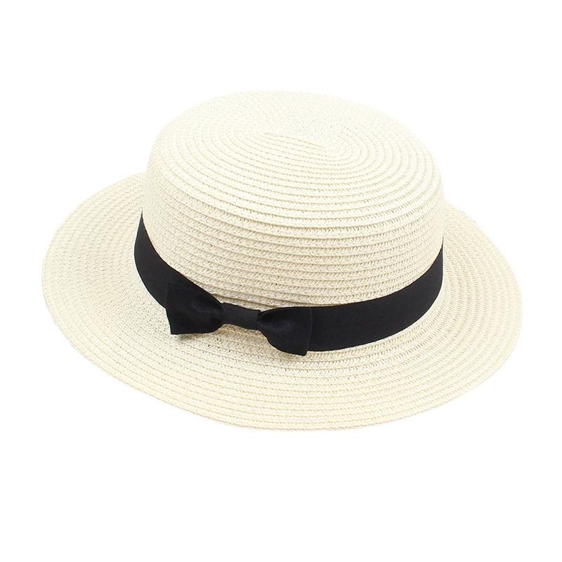 Women's British-Style Summer Hat Simple Small-Brimmed Straw Hat Korean-Style Bow-Knot Flat-Top Sun Hat Popular Women's Straw Hat