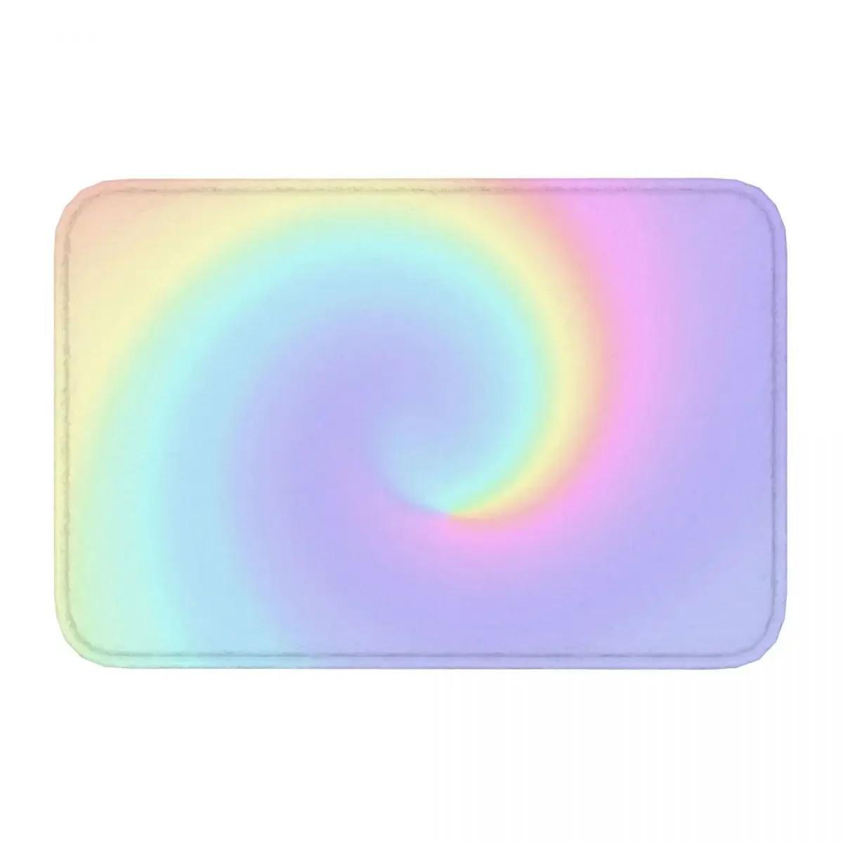 Радужный Градиентный Цветной Нескользящий Ковер Светлый Пастельный Спиральный Плед Коврик для Прихожей Коврик для Гостиной Ванной Комнаты Декоративный Коврик Welcome 40cmx60cm