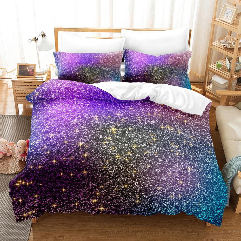 Three-Piece Set Of Colorful Fluorescent Quilt Cover Sheets 3D Digital Bedding