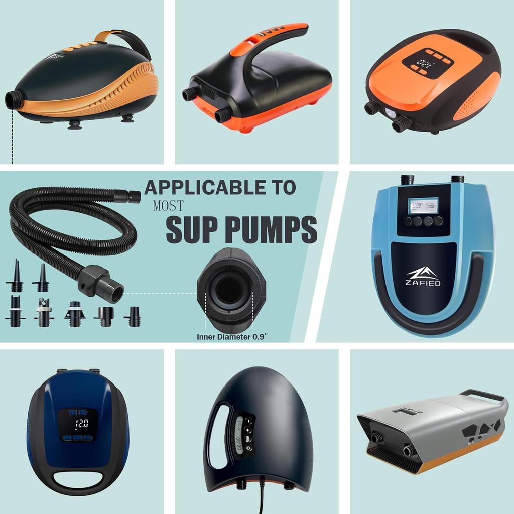 Stand up air pump adapter hose set including 7 air valve nozzles