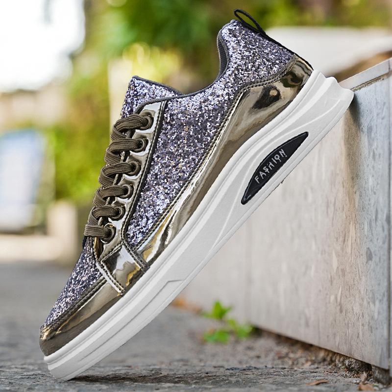 Men's Sneakers New Luxury Fashion Skateborad Shoes Glitter Casual Shoes Men Platform Vulcanize Shoes Big Size Tenis