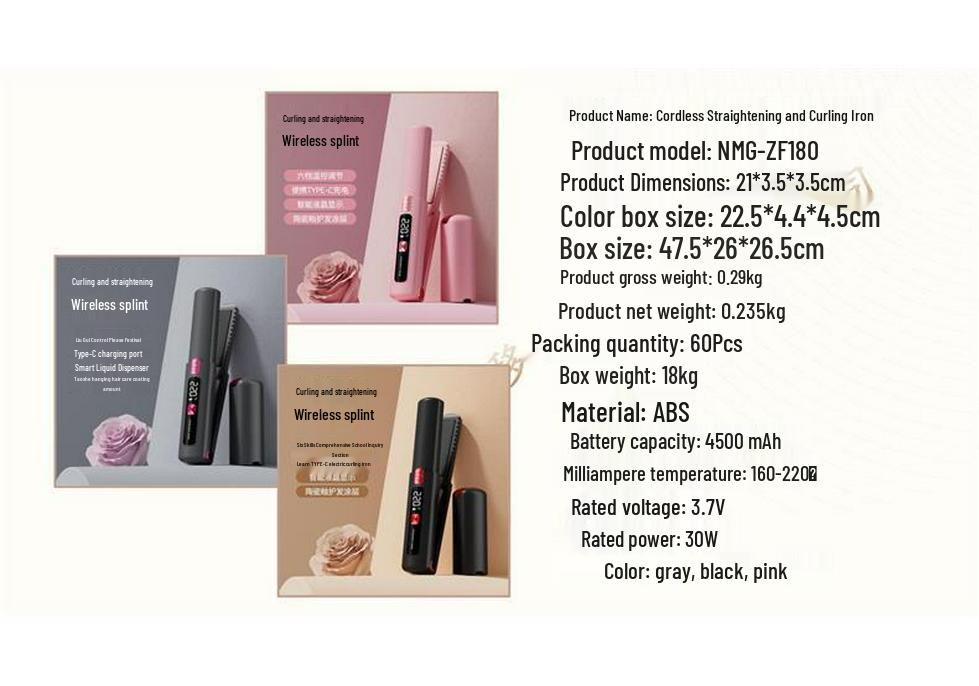 Dual-Use Ceramic Hair Curler & Straightener - Rechargeable, Portable, Non-Damaging