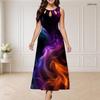 Women Plus Size Round Neck Triple Keyhole Cutout Sleeveless Galaxy Print Long Maxi Dress