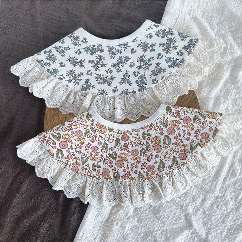 Large Korean-Style Princess Baby Bib with Lace – 360° Coverage, Cotton Shawl.