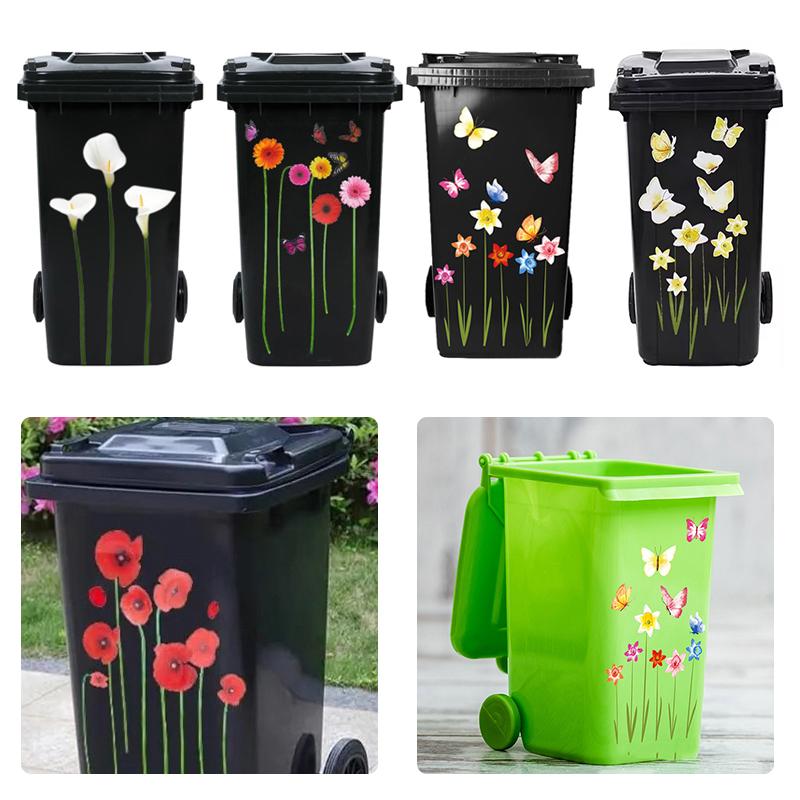 Květinové nálepky na odpadkový koš Sedmikráska Lilie Kolečko Nálepka na odpadkový koš Samolepicí PVC Decals Voděodolná Dekorativní nálepka Dekorace na zeď