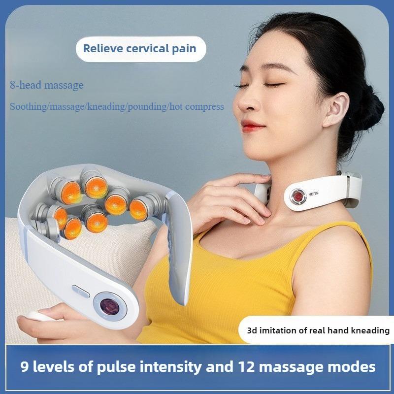 8D U-Shaped Home Use Electric Pulse Neck Protector Connect Mobile App Electric Cervical Spine Massager for Comfort & Relaxation