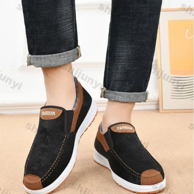 2025 Winter Men Short Plush Warm Shoes Indoor Loafer Casual Suede New Suede Fur Black Cotton Platform Shoes Flats Platform Shoes