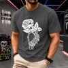 2026 New Cotton Tshirt Skull Hand Holding Rose Gothic Print Crew Neck Short Sleeve Casual Top