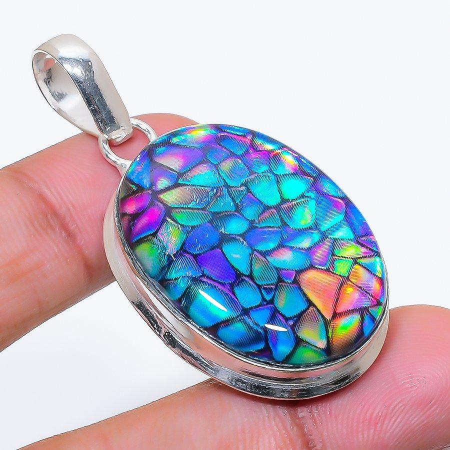 Natural Dichroic Glass Gemstone 925 Sterling Silver Jewelry Pendant 2.01" AP-16523