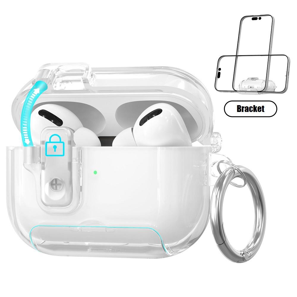 Solid Transparent Earphone Case For Airpods 4 Pro Pro2 Pro3 Portable Bracket Bluetooth Headphone Protect Cover With Hook