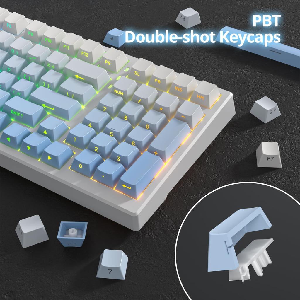 135-Key Side-Printed PBT Gradient Keycaps, 75% Cherry Profile, Minimalist Style, Custom Shine-Through Keyboard Keycaps for Mechanical Keyboards