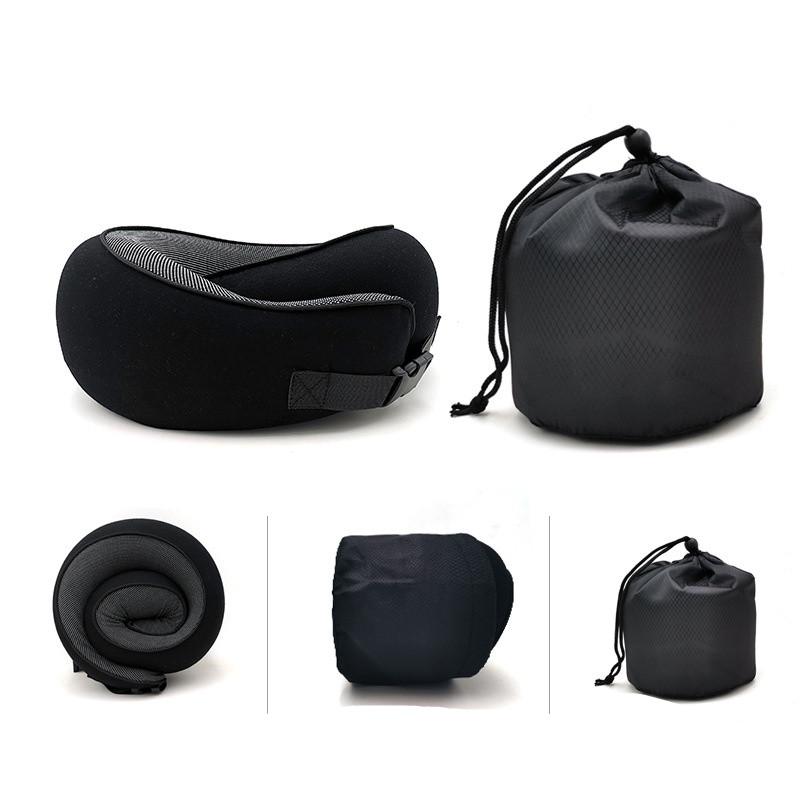 Portable Black Foldable U-Shaped Neck Pillow Memory Foam Travel Pillow Neck Cushion Durable Undeformable Airplan With Bag