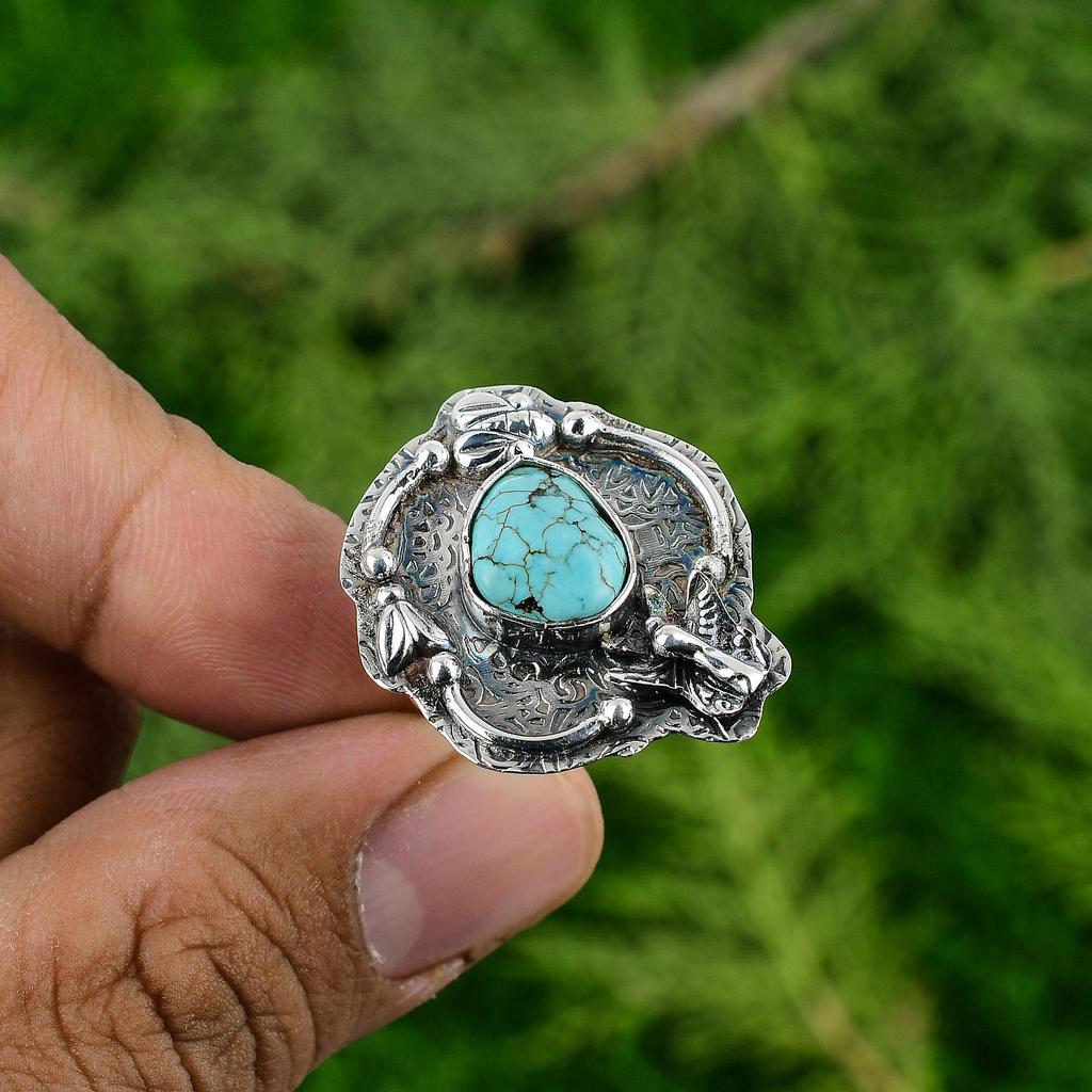 Gift For Her 925 Silver Natural Tibetan Turquoise Multi Stone Adjustable Ring