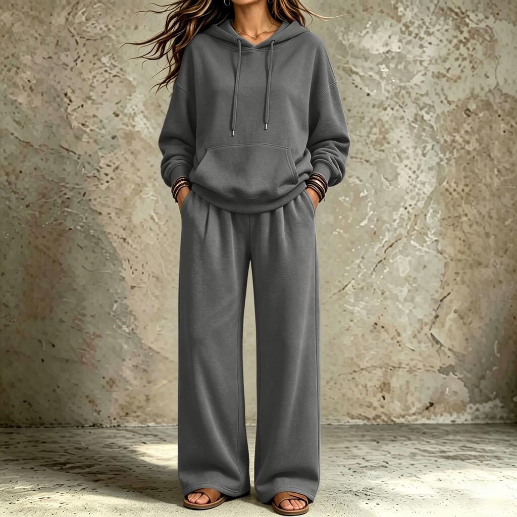 Women's Casual Comfortable Hooded Sweatshirt and Pants Set with Pockets for Fall Winter