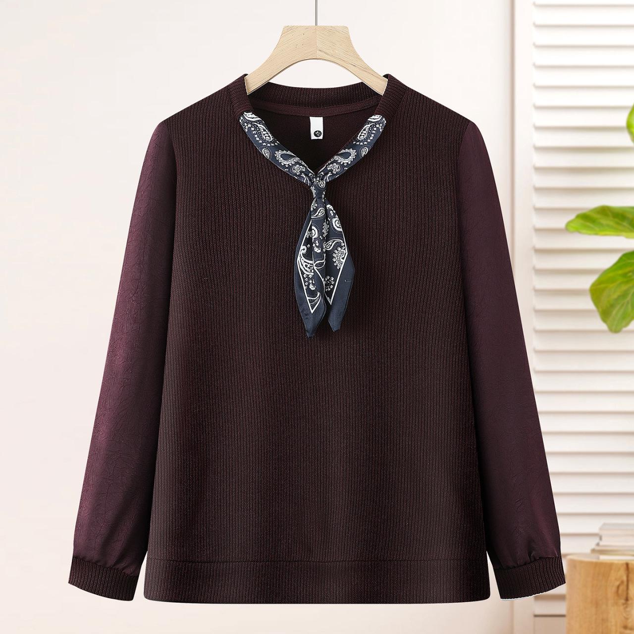 

Stylish Patchwork T-Shirt for Middle-Aged Women – Spring/Autumn New Ribbon Design 5XL (recommended 155-165 lbs)