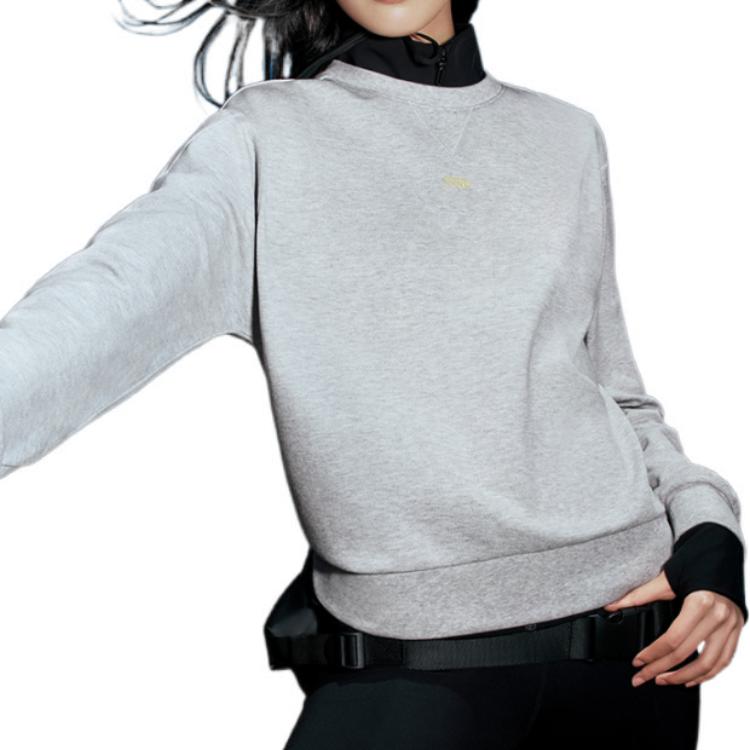 Anta Solid Color Letter Applique Pullover Round Neck Long Sleeve Sweatshirt Women sweatshirt Gray 162230716-1
