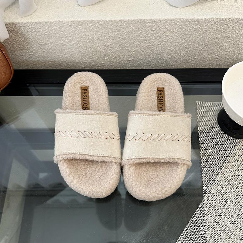 Maillard shoes drag thick soles with fluffy slippers women's shoes wear 2025 autumn new one-pedal lazy shoes