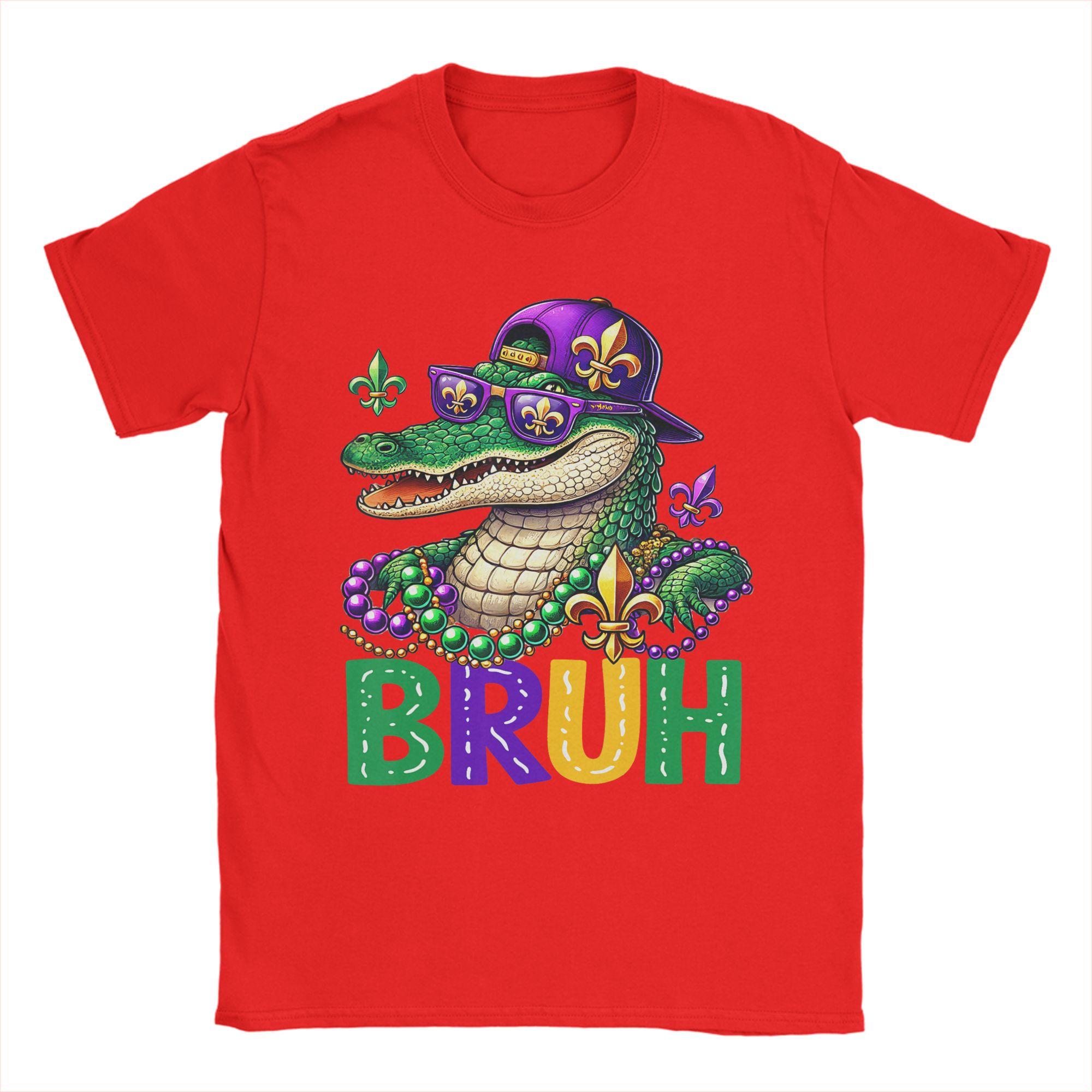Mardigator Alligator Bruh Mardi Gras Costume Cotton TShirt For Unisexs Beach Vintage T Shirts O Neck Harajuku Tee Shirt Big Size S