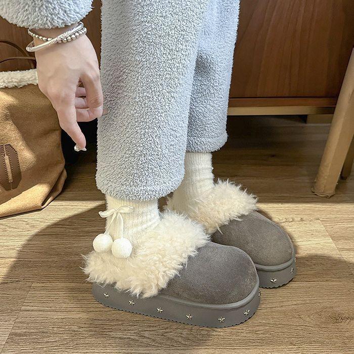 Internet celebrity platform cotton slippers women's indoor home non-slip plush warm fluffy shoes outer wear 2025 winter new