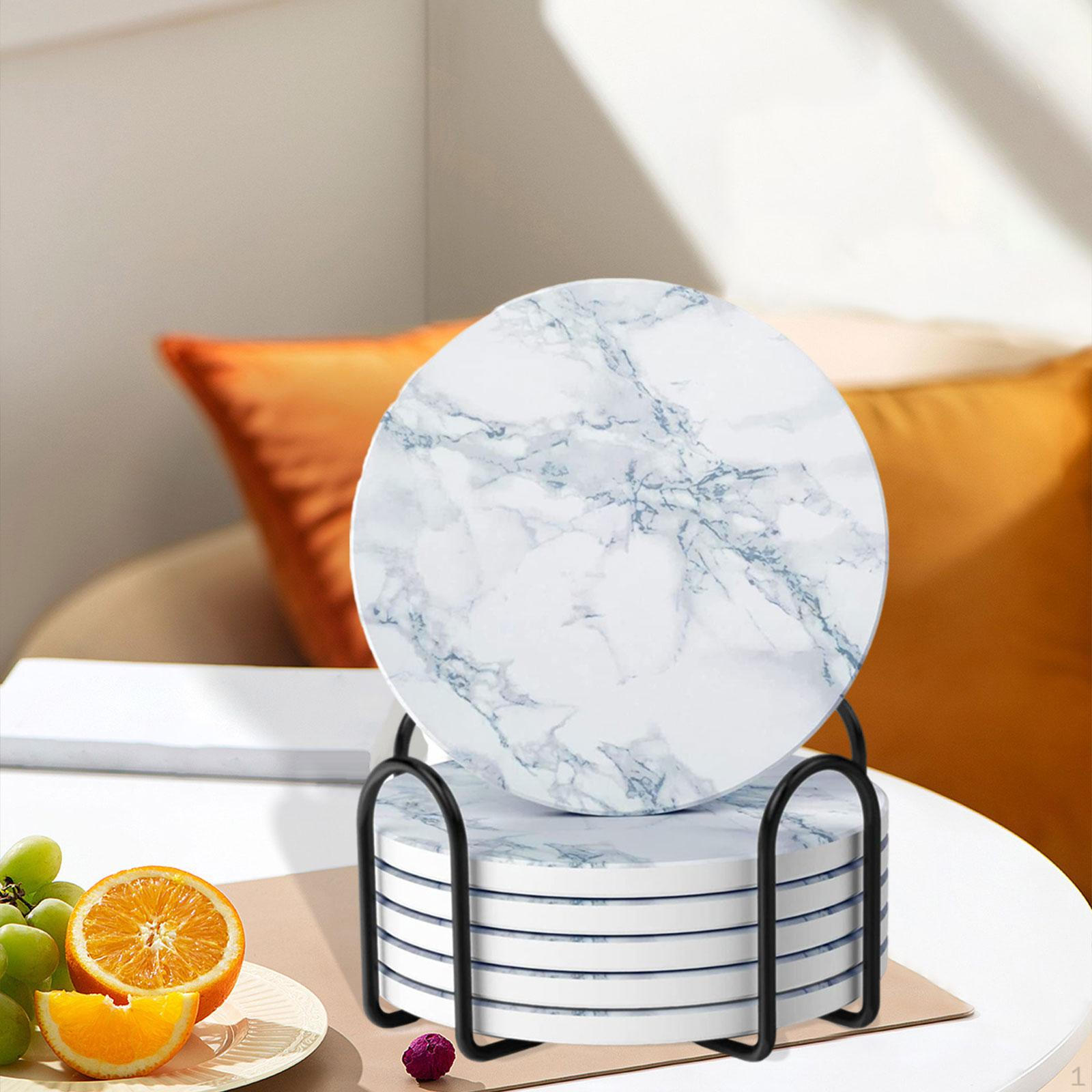 

6 шт. Керамическая подставка под стакан с держателем 4 дюйма с пробковой задней частью для кофейной кружки, защита столешницы Marble Pattern