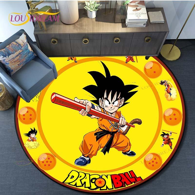 Dragon Ball Goku Pattern Round Carpet for Living Room Rugs Bedroom Mat Kitchen Carpet Doormat Non-Slip Children Flannel Carpet