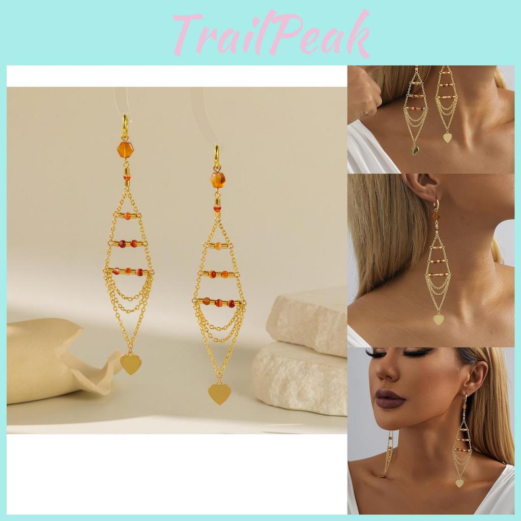 Glamorous 2023 Gold Plated Triangle Crystal Heart Tassel Earrings For Women