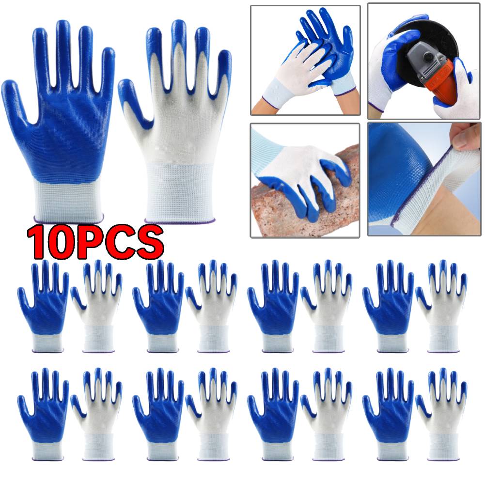 10 Paar rutschfeste, verschleißfeste, atmungsaktive Nitrilhandschuhe für Industrie, Arbeit, Bauwesen, Sicherheit, rutschfeste Arbeitshandschuhe