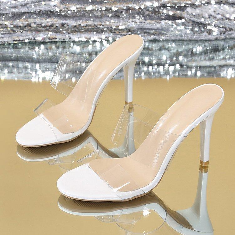 

2025 summer new open-toed double transparent belt nude high heels women s thin heels sexy and thin word with cool slippers 34