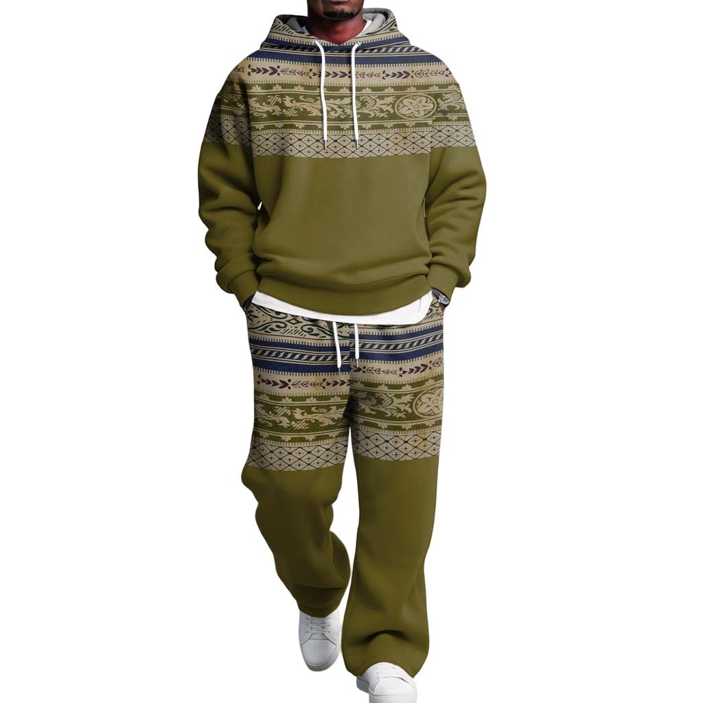 Completo con Felpa e Pantaloni da Tuta da Uomo con Vita Elastica, Outfit Casual Due Pezzi