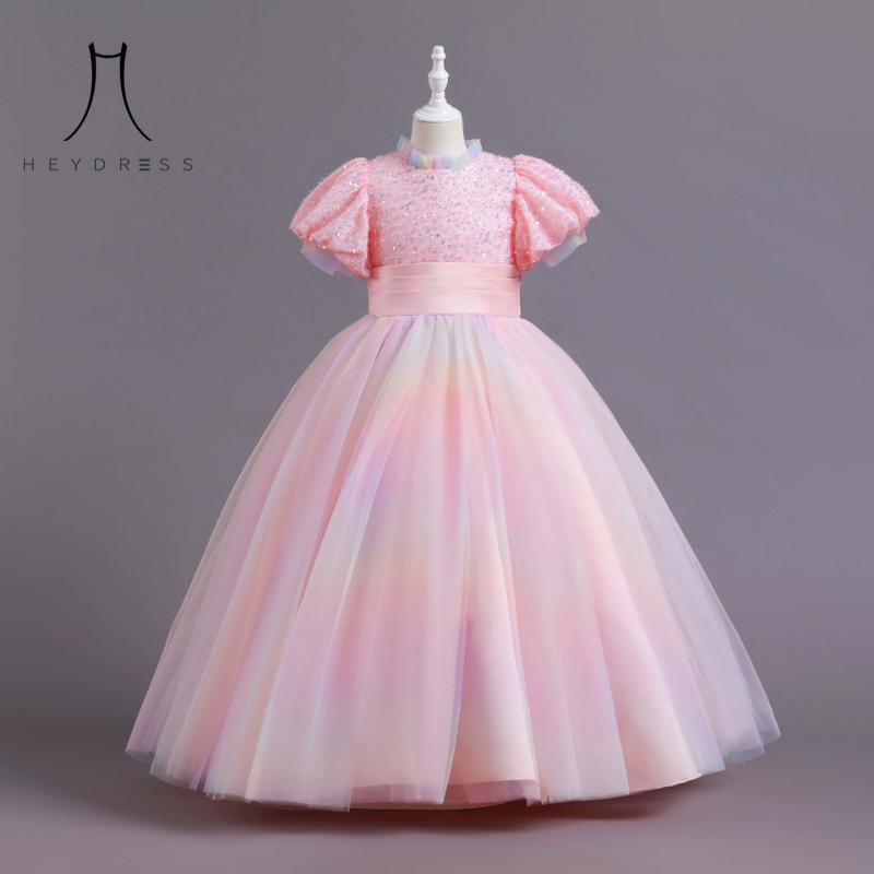 Платье для девочек, вуаль для маленьких девочек, детское платье принцессы, детское сетчатое платье-пачка, элегантное праздничное платье для детей, день рождения 120 розовый
